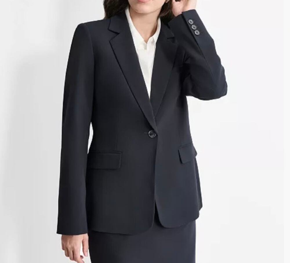 DKNY Women's Sz 4 Navy Blue Single Breasted Blazer Tailored Career Formal Wear